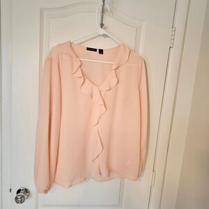 Halogen Blush Long Sleeve Ruffle Front Blouse L